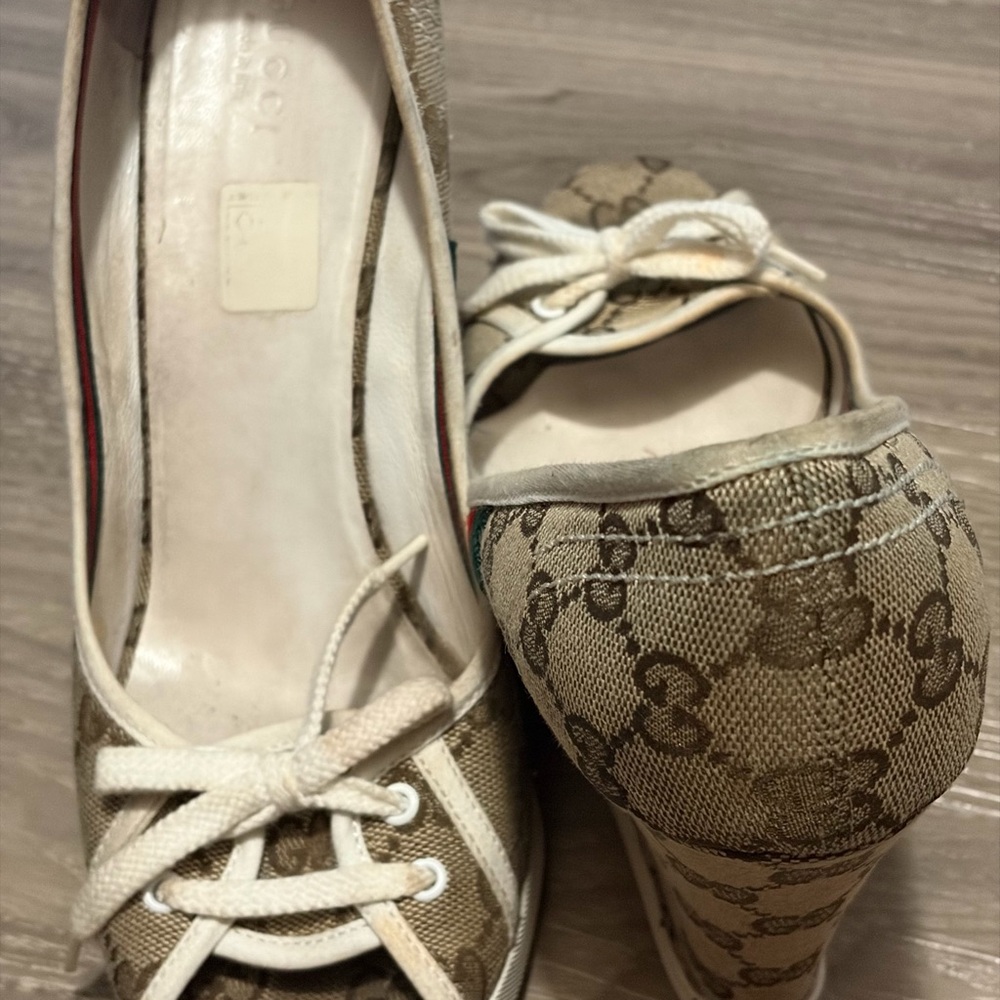 Gucci Women's Brown Monogram Wedge Shoes